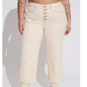 Torrid Crop Wide Leg Classic Denim High-Rise Jeans Cream Size 26 FEEL THE FIT